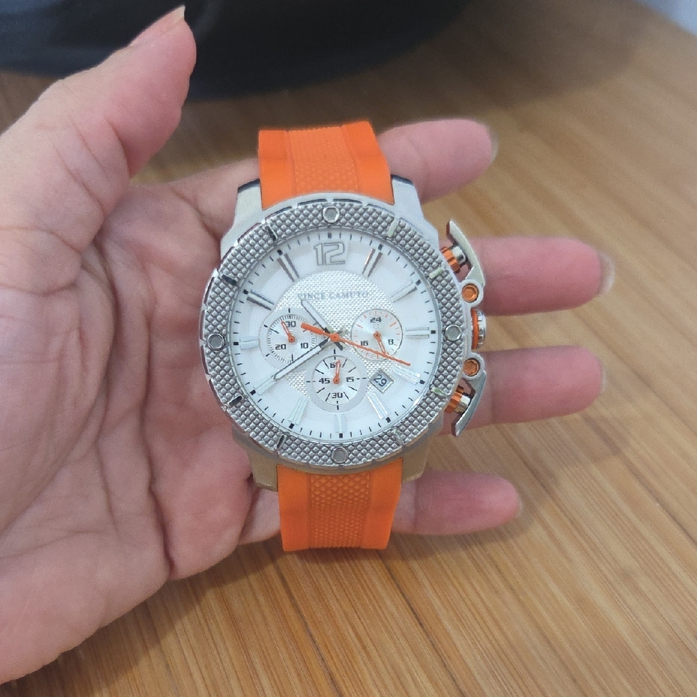 Vincent Camuto Silver Case with Orange Strap Watch